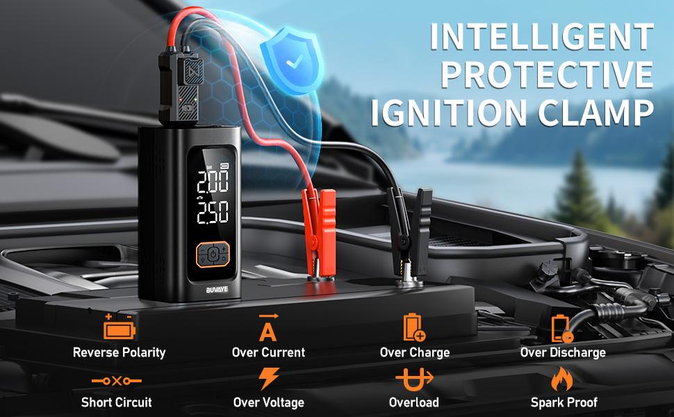 Portable Car Mounted Inflation Pump & Emergency Starting Power Supply, Multi-Function Battery Power Bank for Auto Ignition and Tire Inflation