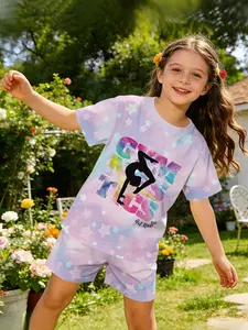 Colorful Star Gymnastics Elf Girl Digital Printing Set, a sweet and cute casual outfit. This T-shirt and shorts set is suitable for daily wear and outdoor sports, making it a perfect gift for girls.