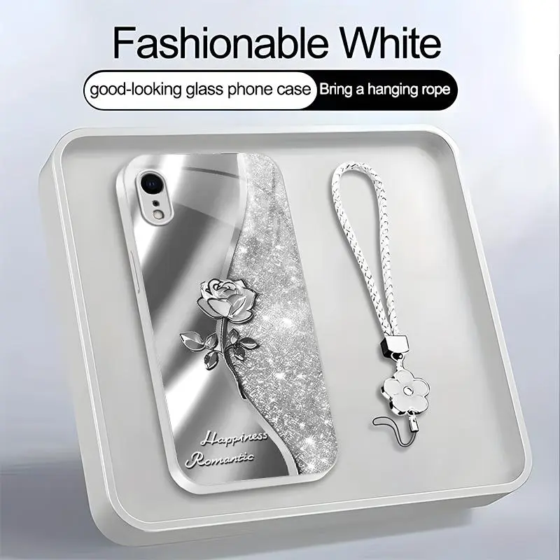Suitable for [iPhone Xr] high-end phone case，a beautiful four-leaf clover lanyard is included,printed case, no glitter，exquisite high-quality rose pattern,a variety of colors are available for you to choose from YM99