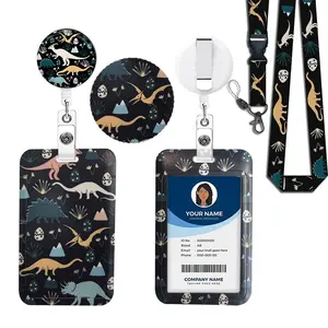 Fun Dinosaur ID Badge Holder Set, Adjustable Neck Strap, Detachable Lanyard, Nurse Name Card Clip, Medical Assistant Accessories