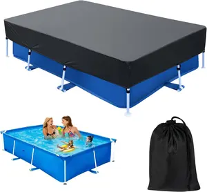 Rectangle Swimming Pool Cover, 87x59in Drawstring Oxford Cloth Heater Pool Cover for Rectangular Above Ground Frame Pool, Easy Installation