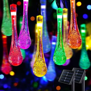 JMEXSUSS 2 Pack Solar Outdoor String Lights, Total 41.6FT 60 LED Teardrop Water Drop Lights for Garden Patio Yard Tree Party Christmas Decor