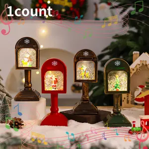 Christmas Round Head Music Water Night Light, Glowing Decoration Ornament for Holiday Party Atmosphere Decor, Festive Home Accessory