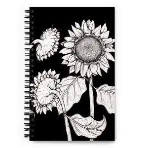 Black Sunflower Drama Spiral Notebook Soft-Touch Coated Cover Metal Wire-O Binding 140 Dotted Pages 5.5" x 8.5" US EU