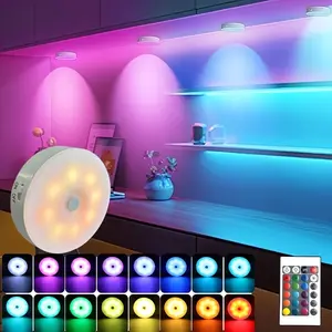 RGB Rechargeable Round Step Light Set, Colorful Night Lamp, Adjustable 16 Colors, Remote Control, Indoor Multi-Color Ambiance Light