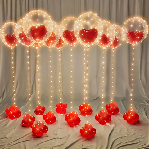 ZEDAZOOM Durable Safe Heart-Shaped Plastic Bobo Party Balloons for Adults - 5 Large LED Glowing Sets, 3M Yellow LED Lights, 5 Red Hearts for Birthday Decor & Festive Atmosphere (Home & Festive Supplies)
