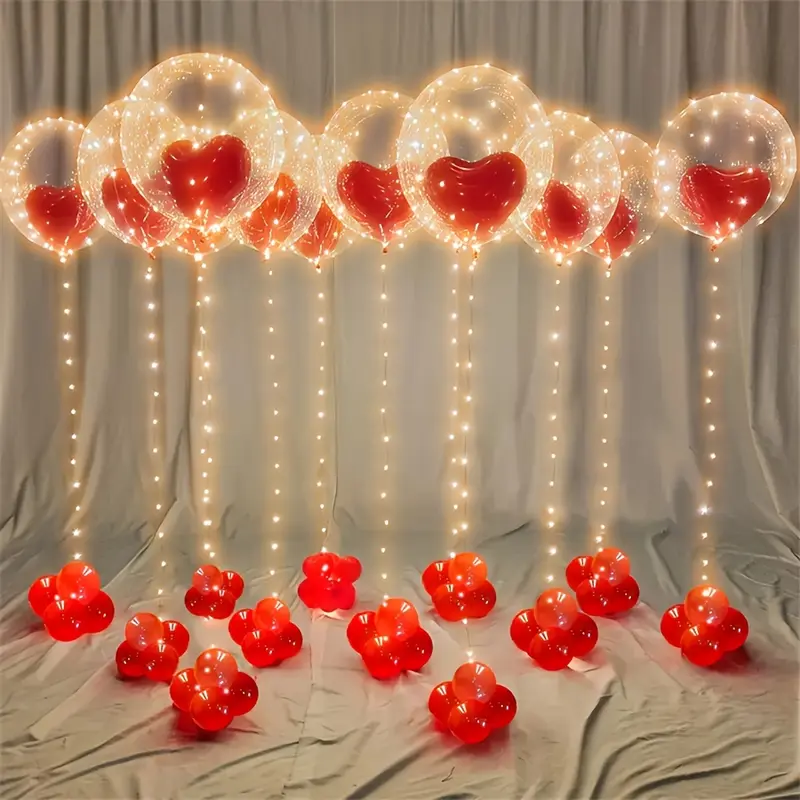 ZEDAZOOM Durable Safe Heart-Shaped Plastic Bobo Party Balloons for Adults - 5 Large LED Glowing Sets, 3M Yellow LED Lights, 5 Red Hearts for Birthday Decor & Festive Atmosphere (Home & Festive Supplies)