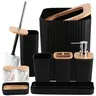 9Pcs Modern Plastic Bathroom Organizer Set - Clean Design Organized Bathroom Decor Kit with Trash Can, Toilet Brush, Dental Care Holders, Dispenser, Soap Dish, Tray - Tidy Setup, Less Clutter, Hotel-Use Convenience