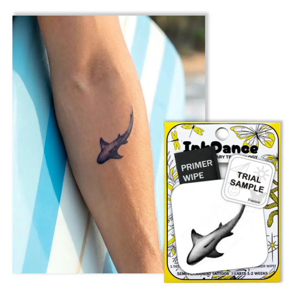 InkDance Semi-Permanent Tattoo, Ocean Shadow Shark, Long Lasting Temporary Tattoos, Waterproof Plant-Based Ink, Lasts 1-2 Weeks, Color Develops in 24 Hours  MNF169