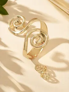 Elegant European Style Metal Spiral Open Ring Bracelet Set, Two-Piece Fashion Jewelry for Women, Casual Daily Wear Accessories