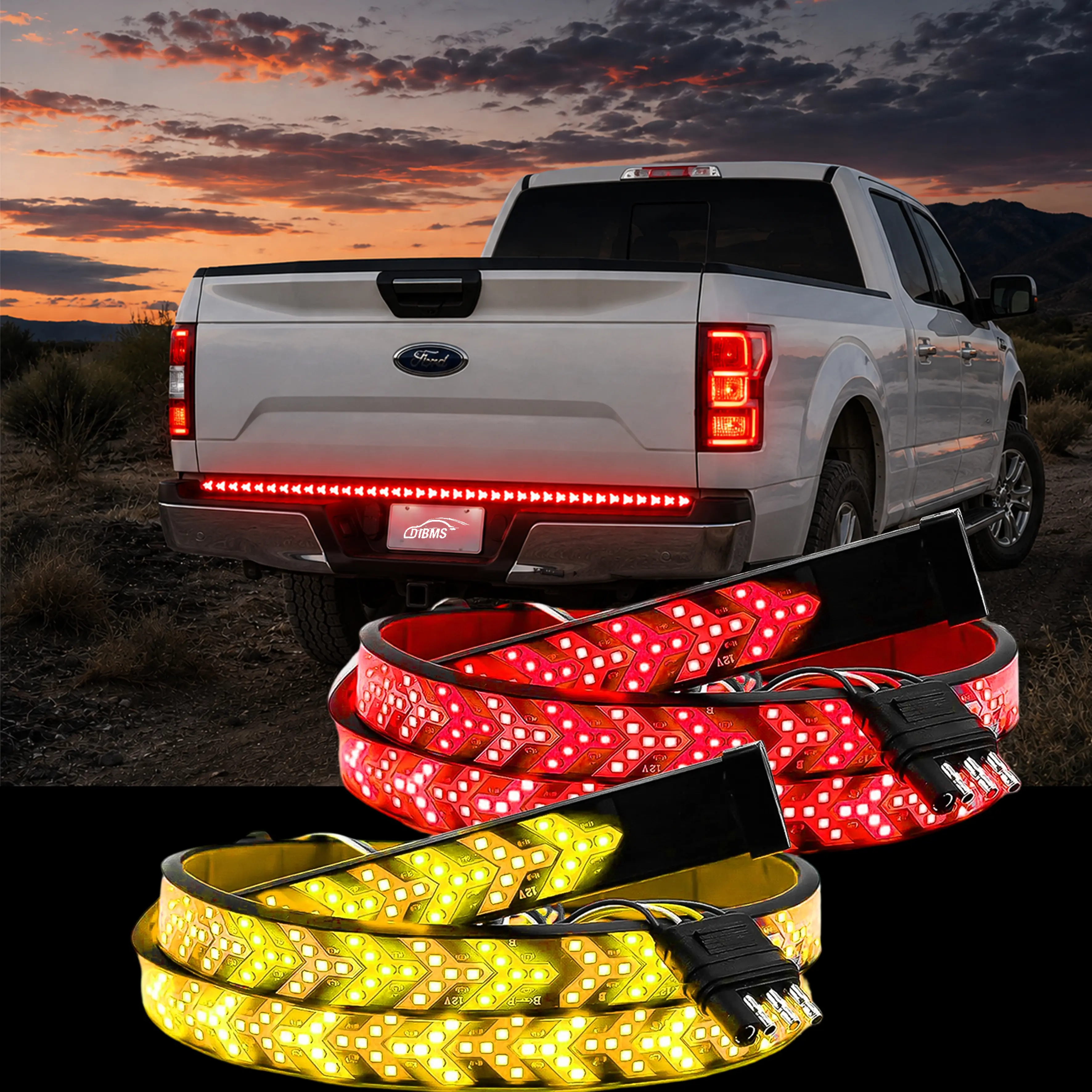 DIBMS Upgraded 60-inch LED Tailgate Light Strip, with downhill warning signal, dynamic turn signals and reverse lights suitable for cars and trucks, flowing light effect, arrow turn signals, IP67 waterproof rating, truck accessories,car accessories,
