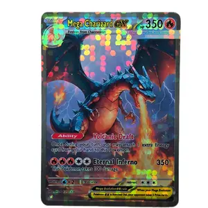 Mega Charizard ex Version #2 Volcanic King of the Dragons! Stained Glass Design Standard Size and Back Your Choice Edge to Edge Fractal Glass OR Bubble Holo Finish TCG Gorgeous Pokemon Display Art