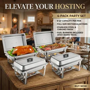 Garvee Professional Buffet Food Warmer Set - 2 Pack 8QT Rectangular Stainless Steel Chafing Dishes with Water Pan & Fuel Holders - Portable Catering Chafer Server for Parties Events and Banquets