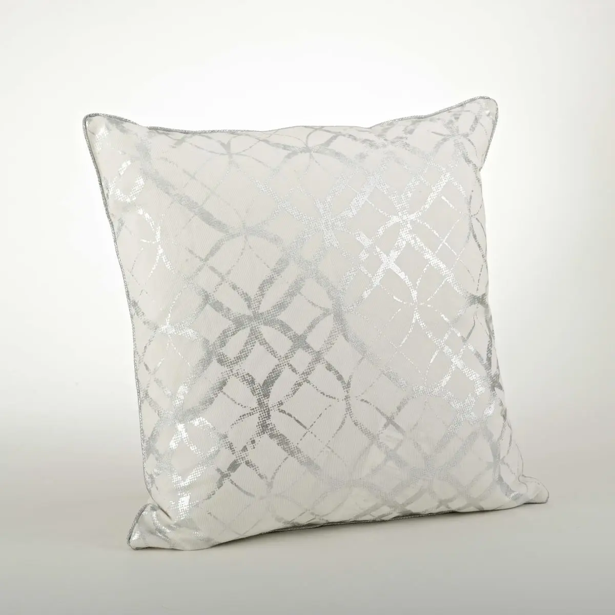 212 MAIN 20 in. Square 100% Cotton Modern Glam Shimmering Foil Print Metallic Poly-Filled Throw Pillow, Silver