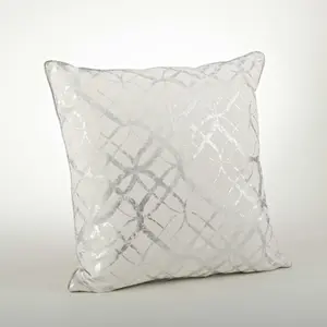 212 MAIN 20 in. Square 100% Cotton Modern Glam Shimmering Foil Print Metallic Poly-Filled Throw Pillow, Silver