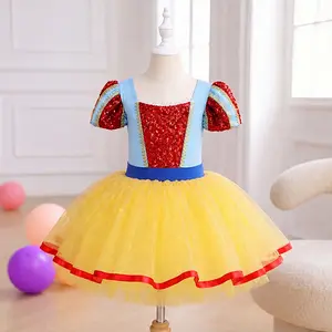 Little Girls Snow White Ballet Tutu Dress  girls   Puff Short Sleeve Sequin Mesh Skirt Princess Costume Toddler Dance Wear Birthday Cosplay Halloween Carnival Party Fancy Dress Up