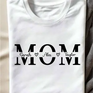 Personalized Mom Shirt with Kids' Names, Mama Heart T-Shirt, Custom Mother's Day Gift for New Moms, Women’s Mama Tee with Children’s Names.