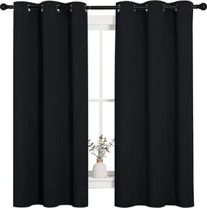 02 blackout blinds NICETOWN Halloween Black Blackout Curtain Blinds - Solid Thermal Insulated Window Treatment Blackout Drapes/Draperies for Bedroom (2 Panels, 42 inches Wide by 63 inches Long, Black)