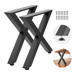 Table Legs 29.5" H X 31.1" W Steel Furniture Legs, X-Frame, Modular Design, Easy Assembly, Heavy Duty 2204 Lbs Max Load, Suitable For Home Office Desks, Coffee Tables, Dining Tables, Bar Tables, Workbenches, 2 Pcs, Black