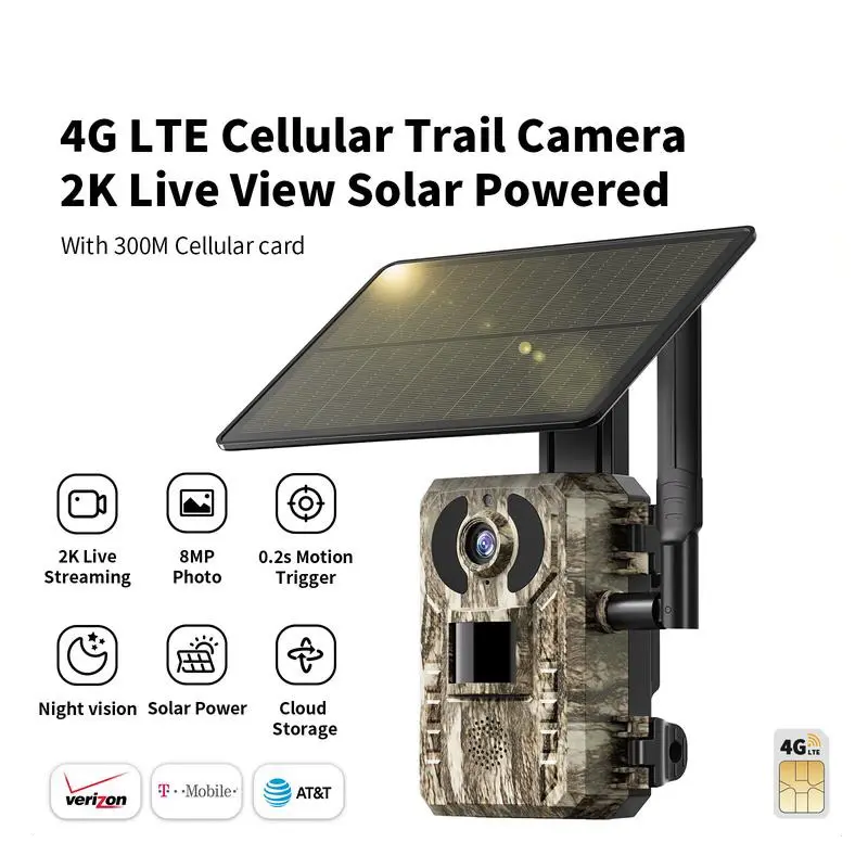 4G LTE Trail Camera with 2K Live Streaming , Built-in SIM Card, Phone ...