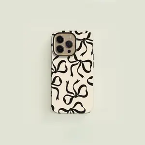 Fashion Creative Black Bow Cream Soft Protective Case for iPhone 11-17 Pro/Max/Plus Series, Precise-Cut Cellphone Casing with Protection - Mobile Phone Accessory