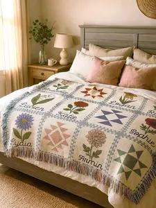 Custom Birth Flower Patchwork Blanket: Family Christmas Gift Blanket Personalized Grandma's Garden Woven Throw