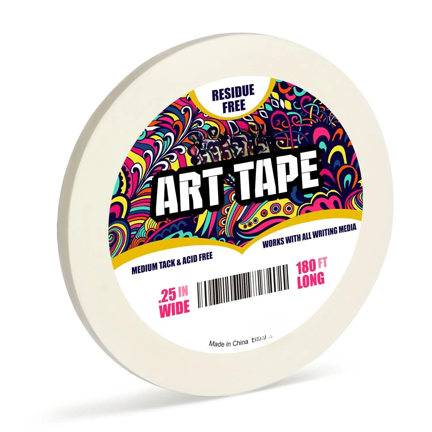 White Art Tape Medium Tack - Masking Artists Tape for Drafting Art Watercolor Painting Canvas Framing - Acid Free 1/4 Inch/ 0.25inch Wide 180FT Long