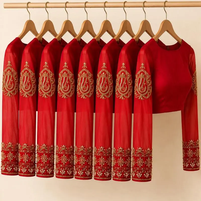 Women's Elegant Embroidered Ganesh Work Boutique Blouse for Saree - Long-Sleeved Traditional Wear Top, Tops for Women