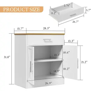 Meilocar Storage Cabinet Farmhouse Sideboard Buffet Cabinet with Storage and Height Adjustable Shelf, Coffee Bar for Living Room, Dining Room, White