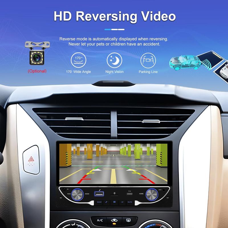 Hikity Double Din Car Radio with Wireless CarPlay Android Auto, Auto Radio with Bluetooth Hands-Free 6.86 Inch Touch Display Radio support DVR FM/EQ/AUX+Rear View camera