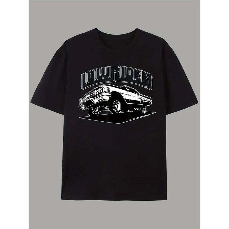 Men's Casual Lowrider Graphic T-Shirt - Short Sleeve, Crew Neck, Summer & Spring Wear, White with Black Print, Lightweight Polyester Blend, Machine Washable, Casual T Shirts Men's Casual Lowrider Graphic T-Shirt - Short Sleeve, Crew Neck, Summer & Spring Wear, White with Black Print, Lightweight Polyester Blend, Machine Washable, Casual T Shirts