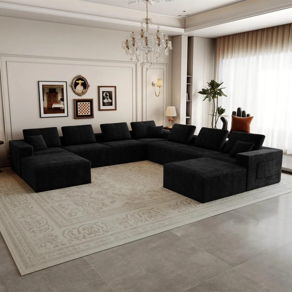 Aobtkel 9-Piece Modular Sectional Chaise Lounge Couch - 141.73x141.73in Plush Corduroy Cloud-Like Reversible Sofa, All-Seasons Upholstered Compressed Living Room Furniture, No Assembly, Free Combination, Bed Conversion Set wholesale lazy 7th avenue, Minim