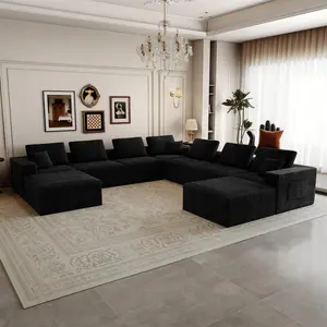 Aobtkel 141.73*141.73"Modular sectional sofa seat,Upholstered compressed couch for living room,Bedroom,Apartment,No assembly required,9 PC free combination,Plush corduroy fabric,BLACK