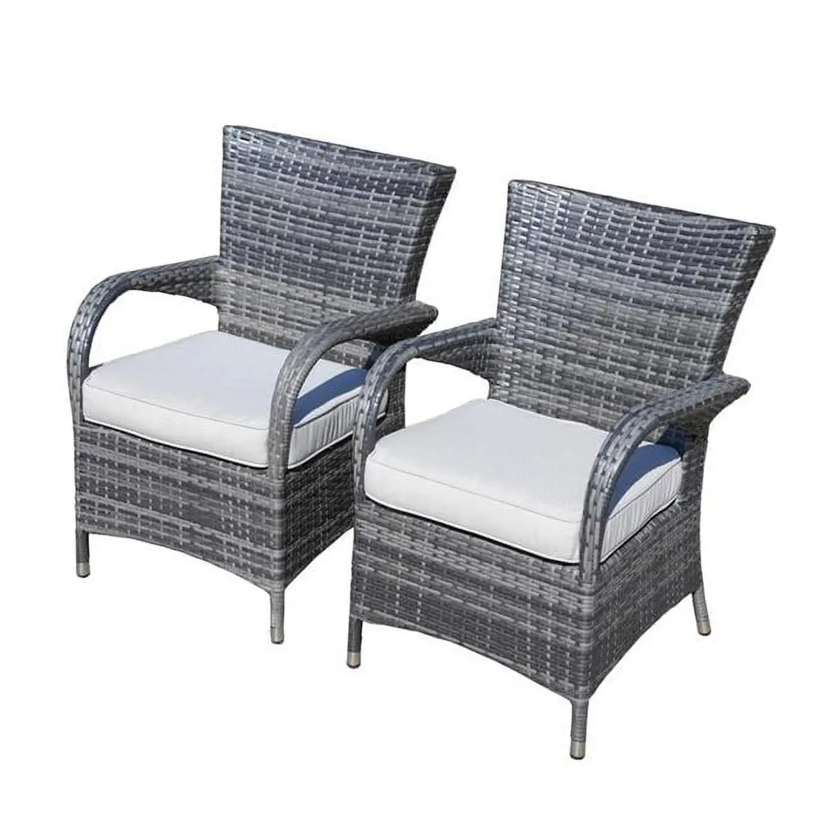 Direct Wicker UBS-1122 Grey 2-Piece Outdoor Backrest Dining Chairs - Outdoor Furniture, Grandeur Design, Curved Back, Hand-Woven Rattan Weave, Durable Weatherproof Frost-Proof Luxury Fabric Cushions