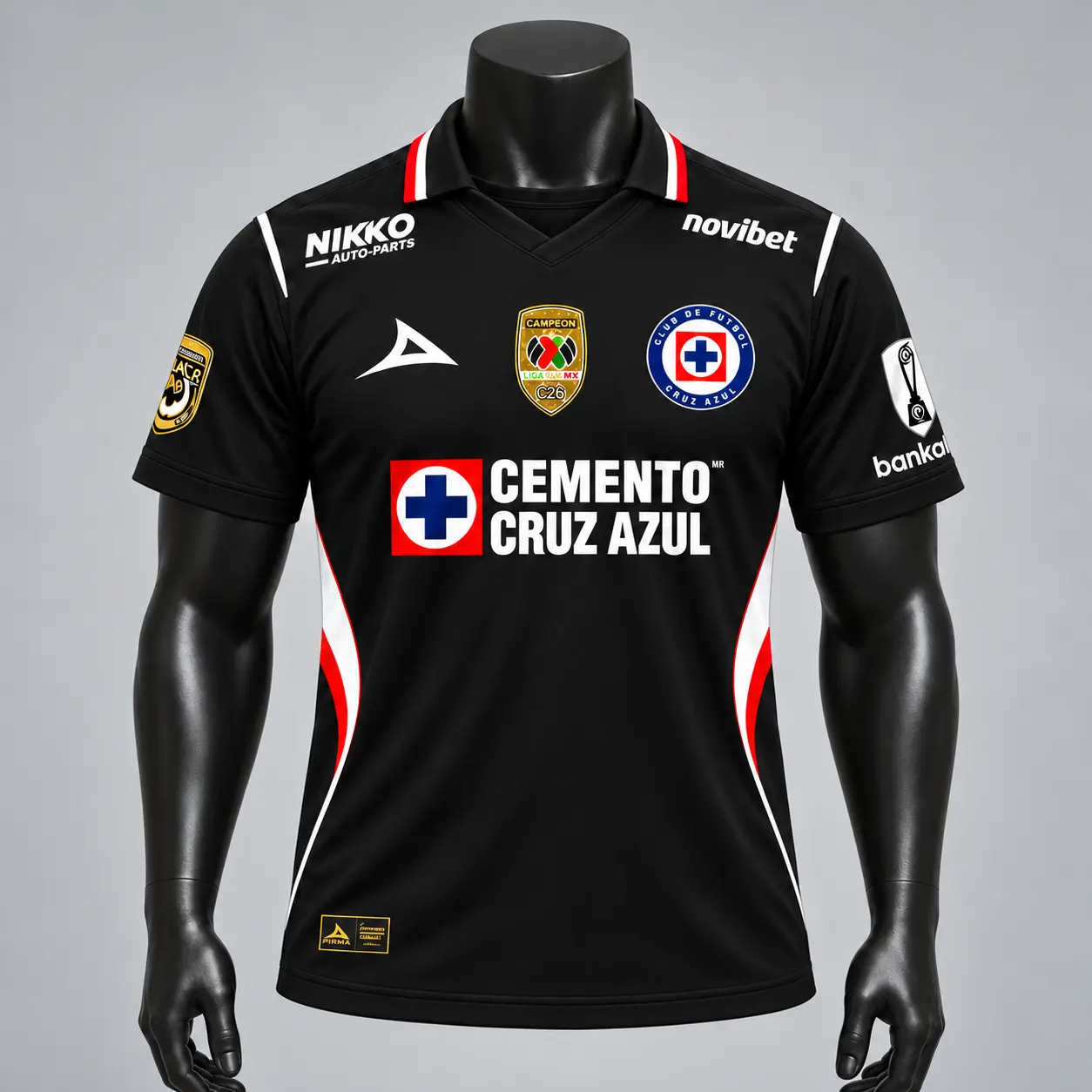 Cruz Azul 2026/27 Black Fan Polo Shirt, Men's Liga MX Soccer Jersey Style, V-Neck Collar Short Sleeve Casual Sportswear, Game Day Outfit, Football Fan Gift
