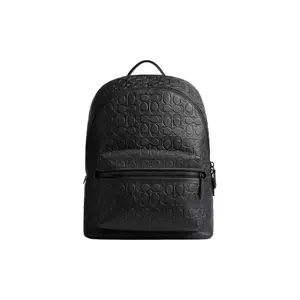 COACH Charter 30 Embossed Logo Dual-Zip Classic Pebbled Leather Travel Backpack for Men in Black