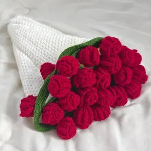 Crochet Flowers Bouquet Blanket Handmade Rose Blankets 24Inch Round Floral Soft Romantic Gifts for Kids Birthday Mother's Day Valentine's Day Home Decor Bed Sofa