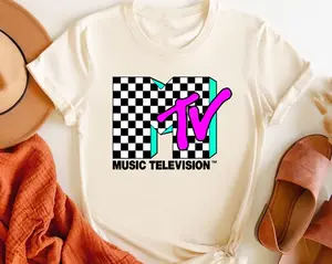 Retro MTV Checkered Logo Graphic Comfort Colors T-shirt, Music Television MTV Logo Tee, MTV Logo T-shirt, Disneyland Family Matching Shirts