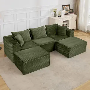 Garvee Modular Cloud Sectional Sofas with Deep Seats Boneless Design U-Shape L-Shape 3-4 Seaters Ottomans No Assembly Green Black Beige Grey Corduroy Fabric