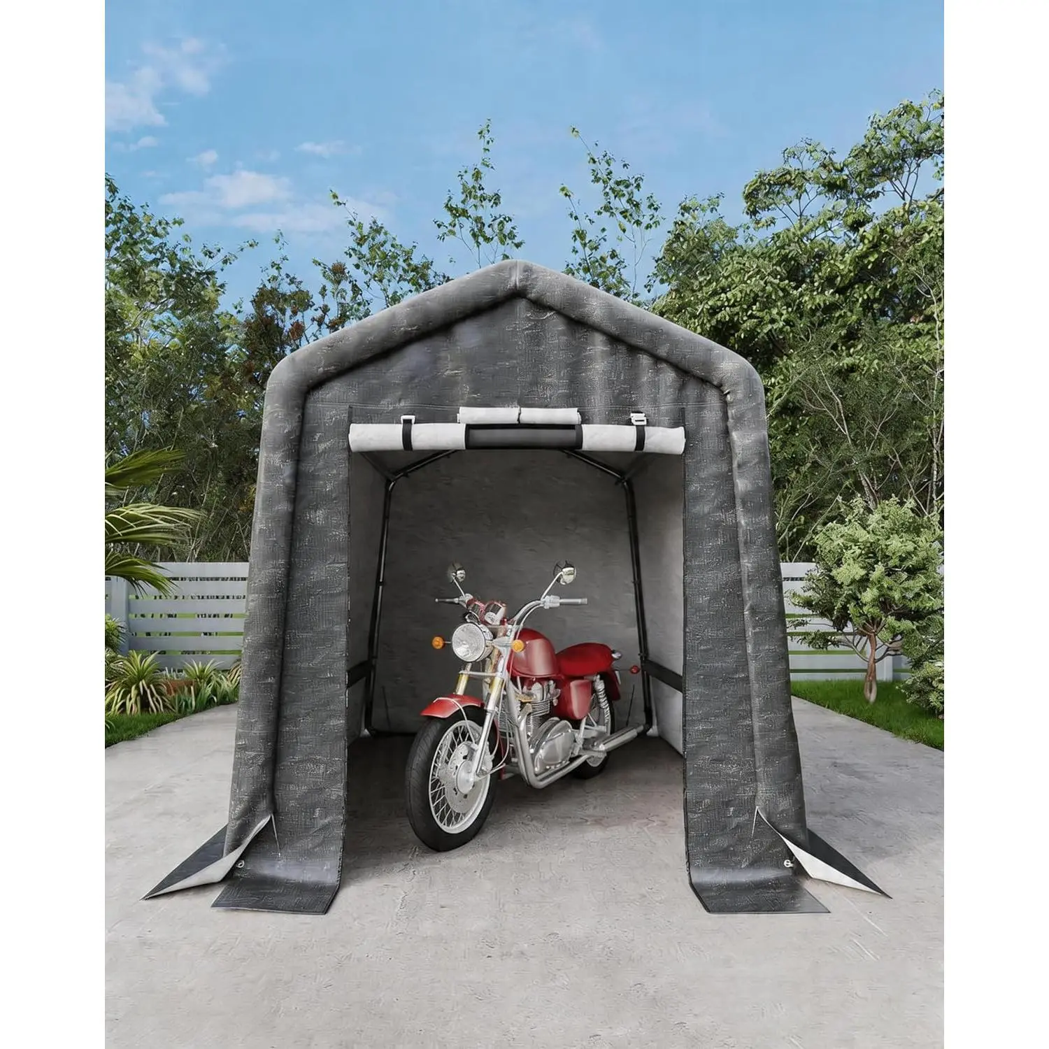 6x8Ft Motorcycle Carport, Heavy Duty Motorcycle Shed with Roll-Up Door & Vent, Outdoor Portable Storage Shed, Waterproof & UV-Resistant, Storage Sheds for Motorcycle, Firewood, Tools