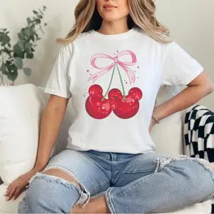 Mouse Ears Cherry Bow Shirt ORIGINAL DESIGNER, Coquette Womens Princess Theme Park Outfit, Comfort Colors TShirt Magic Gift Adult Pink Soft Girl Aesthetic Tee