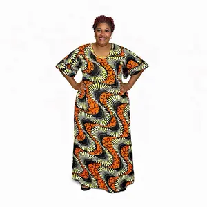 African Print Maxi Dress for Women Vibrant Orange & Black Pattern Comfortable Fit Perfect for Casual & Formal Occasions Model 5.1 ft tall wearing 3 inch shoe
