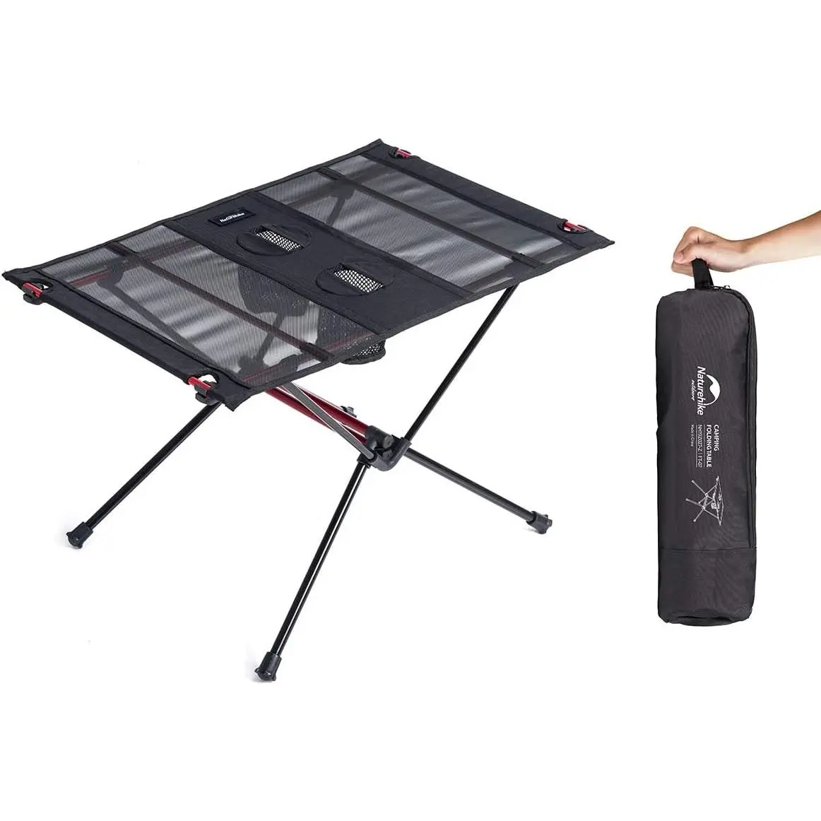 Naturehike FT07 Ultralight Camping Table, 1.6 LBS Portable Backpacking Table with Carry Bag & Cup Holder, Folding Mesh Camp Table for Camping Picnic Beach Fishing large chair shrooms our door packable