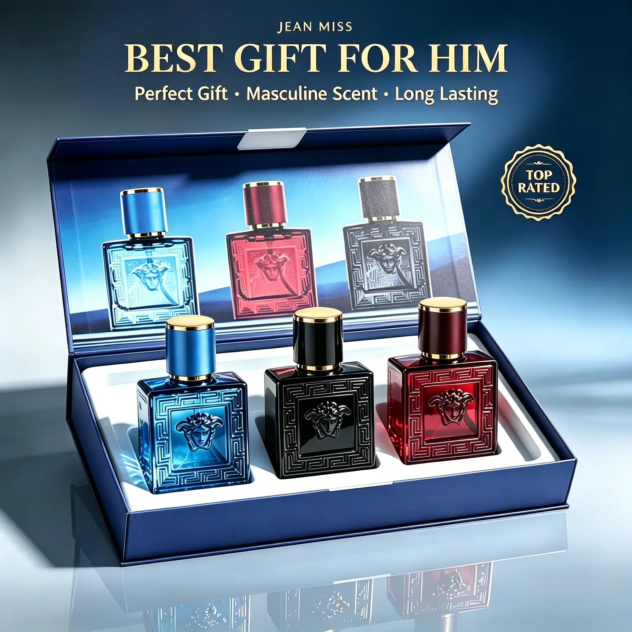 JEAN MISS Men's Liquid Fragrance Sets (30ML x 3) - Eau de Parfum with Alcohol, Aquatic-Woody, Spicy-Woody-Vanilla Notes, Long-Lasting Summer Daily Wear Luxury Gift Set