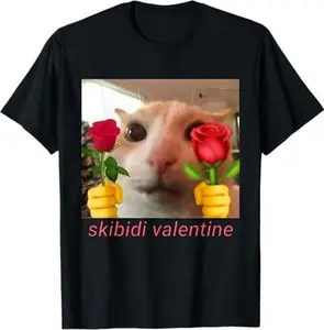 skibidi valentine flower funny cat meme brainrot gen z humor T-Shirt