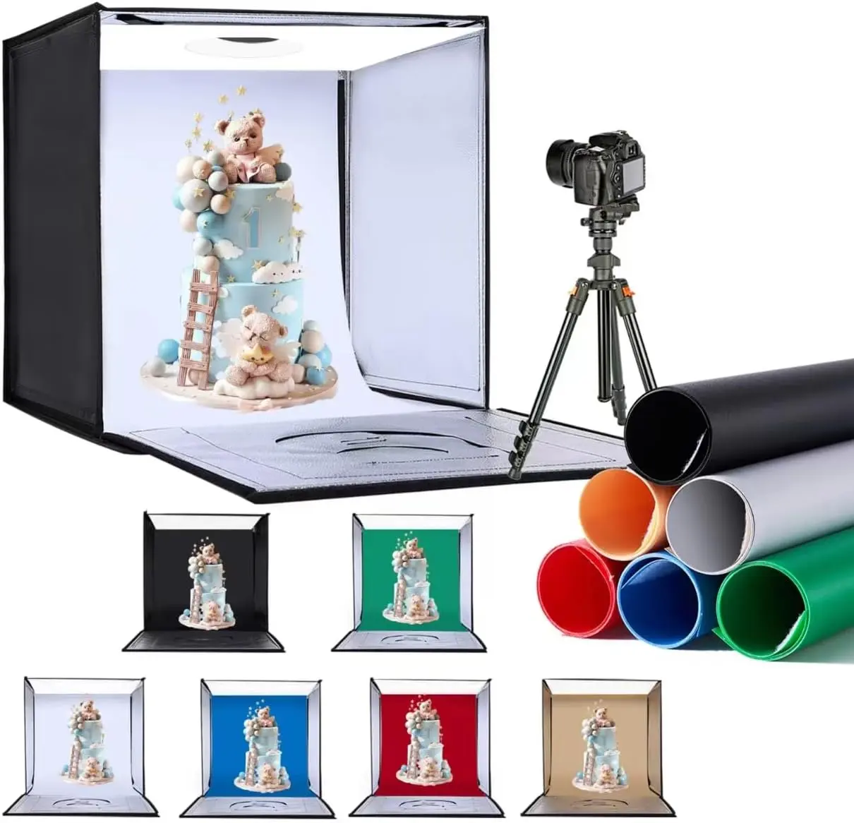 Light Box Photography 20"x20" with 160LED Lights and 6 Color Backdrops Photo Box with Lights, Foldable Light Box with Adjustable Brightness, 3000-6500K Dimmable Portable Picture Box