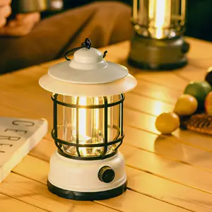 Outdoor Camping Lantern USB Rechargeable LED Light Long Lasting Battery Retro Tent Lamp for Night Market Party Atmosphere Lighting Portable Hiking Lanterns