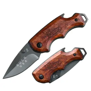 X44 Mini Outdoor Pocket Knife with Wooden Handle, Camping Survival Folding Knife, Self-Defense Folding Fruit Knife, Bottle Opener, Tail Hammer