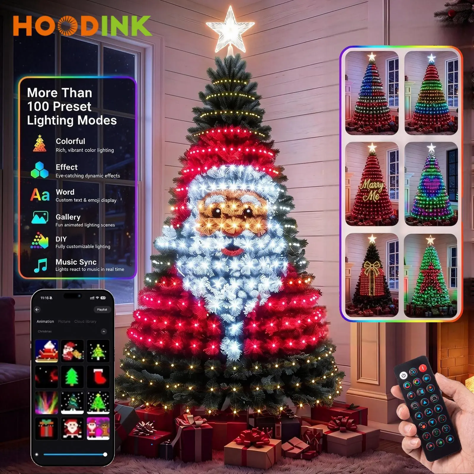HOODINK Flocked Christmas Tree (Single Unit) with Smart RGB LED Lights, APP Control, Dimmable DIY Lighting Effects, Festive Home Decoration, Decorations And Ornaments