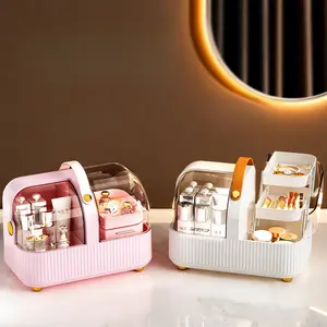 Portable Dust Cover Storage Box  Practical Desktop Organizer Holder for Cosmetics  Skincare Products  Jewelry  and Perfume Collection
